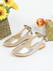 Girls Metallic Bow Decor Slingback Flats - Gold - View 1