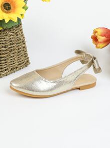 Girls Metallic Bow Decor Slingback Flats - Gold - View 2