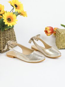 Girls Metallic Bow Decor Slingback Flats - Gold - View 3