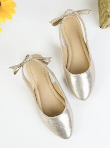 Girls Metallic Bow Decor Slingback Flats - Gold - View 4