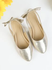 Girls Metallic Bow Decor Slingback Flats - Gold - View 7
