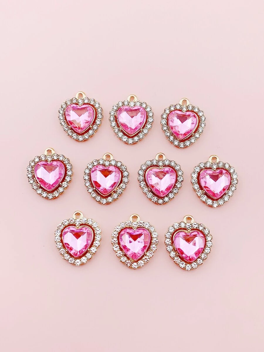 10入組金屬水鑽心DIY吊墜