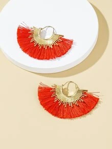 Pendientes de aro con diseño de fleco - Burdeos - Ver 2