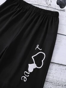 SHEIN Girls Heart & Letter Graphic Tank Top & Joggers - Black - View 5