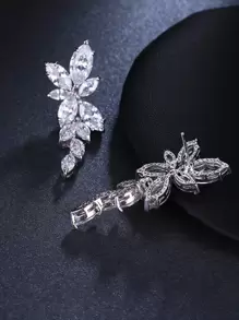 Cubic Zirconia Drop Earrings - Silver - View 4