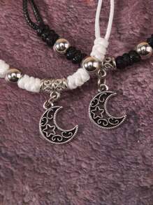 ROMWE Goth 2 piezas Pulsera tobillera con diseño luna & de cuenta - Plata antigua - Ver 2