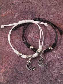 ROMWE Goth 2 piezas Pulsera tobillera con diseño luna & de cuenta - Plata antigua - Ver 3