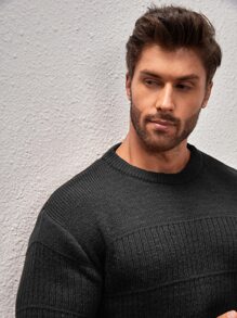 Manfinity Men Solid Round Neck Jumper - Black - View 5