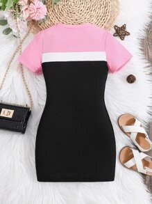 小女童撞色T恤連衣裙 - 彩色 - 查看 2