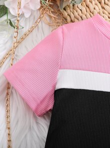 小女童撞色T恤連衣裙 - 彩色 - 查看 3