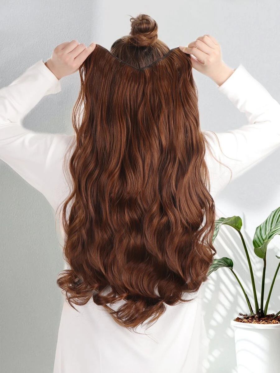 High Temperature Synthetic Hairpiece 24 Inch V-Shaped Long Curly Light Brown Hair Extensions - Light Brown - View 1
