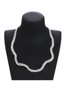 1 pieza collar de decoración de diamantes de imitación, joyería de cobre - Plateado - Ver 3