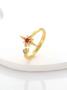 Cubic Zirconia Decor Cuff Ring - Multicolor - View 1