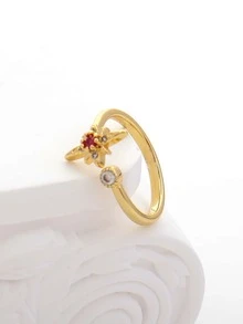 Cubic Zirconia Decor Cuff Ring - Multicolor - View 3