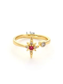 Cubic Zirconia Decor Cuff Ring - Multicolor - View 4