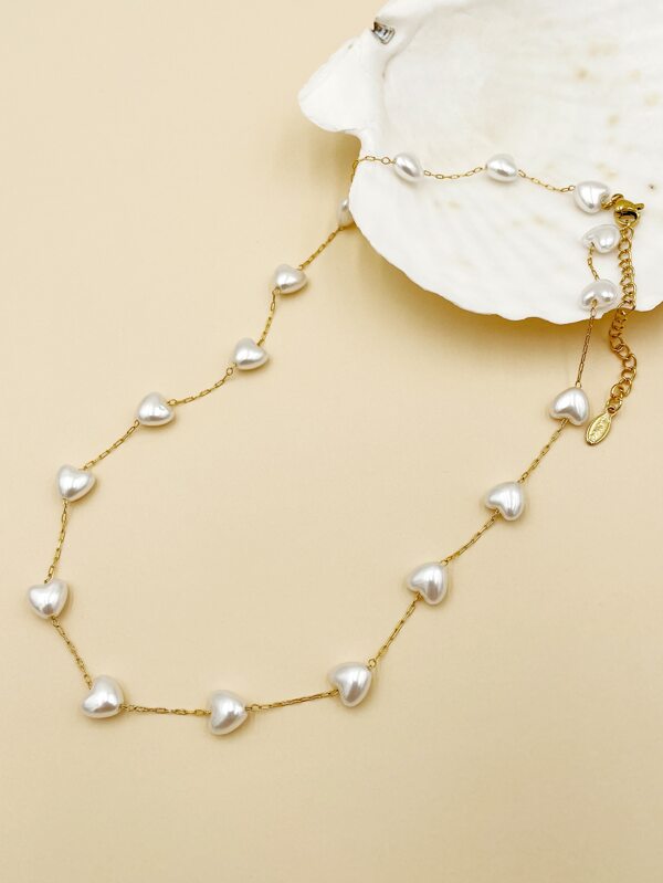 Heart Faux Pearl Decor Necklace SHEIN USA