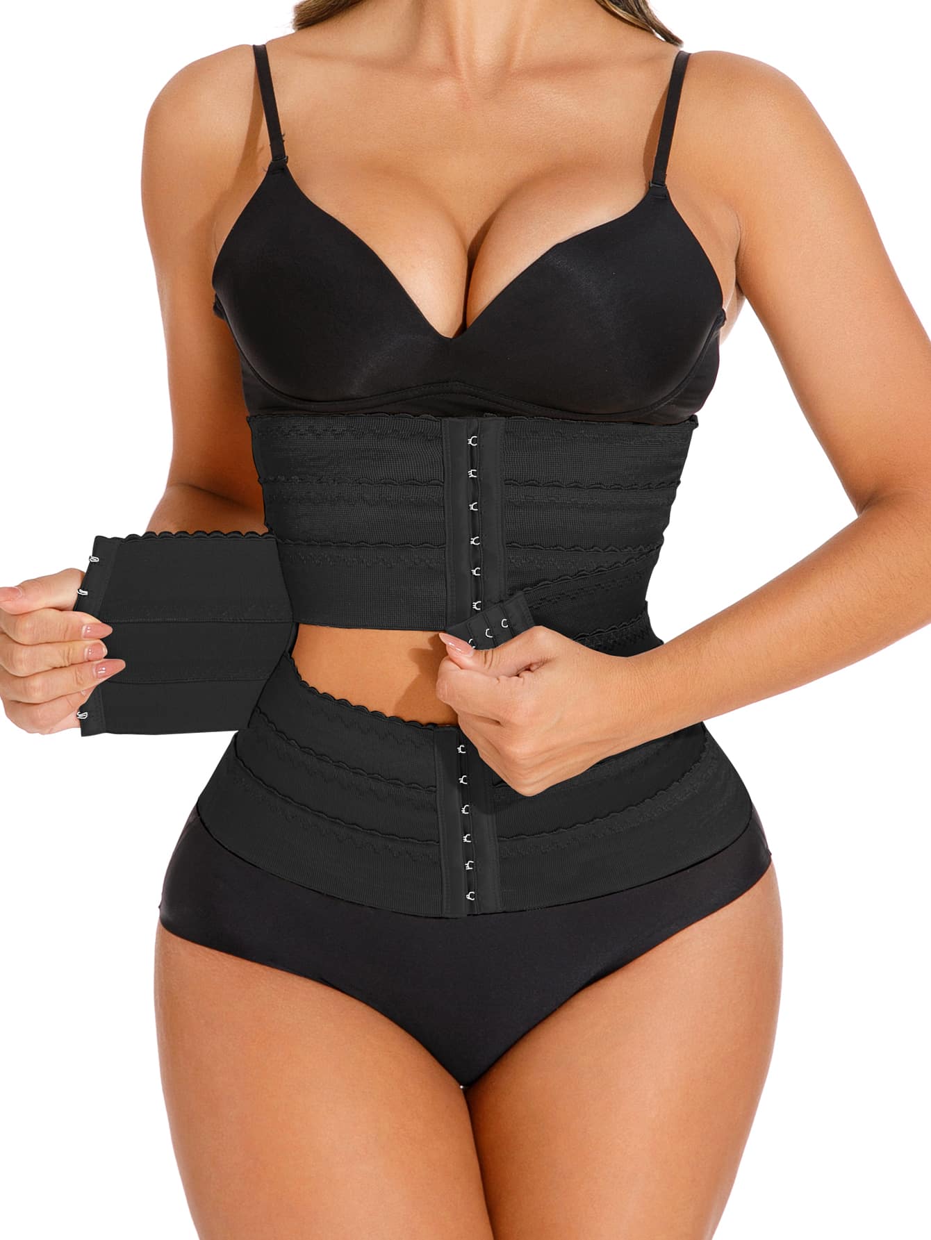 Myrelith Black High Stretch Fabric Waist Trainer For Women Tummy Control Underwear With Button Front - Black - View 1