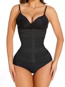 Myrelith Black High Stretch Fabric Waist Trainer For Women Tummy Control Underwear With Button Front - Black - View 5