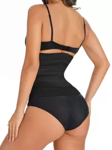 Myrelith Black High Stretch Fabric Waist Trainer For Women Tummy Control Underwear With Button Front - Black - View 6