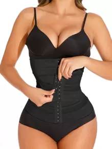 Myrelith Black High Stretch Fabric Waist Trainer For Women Tummy Control Underwear With Button Front - Black - View 7