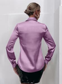 SHEIN Unity Satin Solid Button Front Shirt - Mauve Purple - View 2