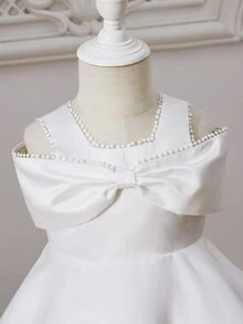 SHEIN Glamorique Kids Bebé Vestido de fiesta con lazo delantero ribete con encaje - Blanco - Ver 7