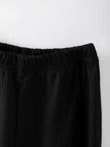 Girls Plaid Print Waterfall Collar Coat & Tee & Trousers - Multicolor - View 3