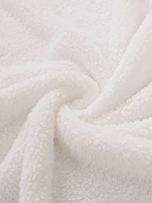 1pc Solid Color Faux Flannel Double Layer Thickened Lace Fringe Ball Blanket - White - View 4