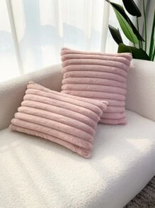 1pc Striped Faux Rabbit Fur Pillowcase Or Lumbar Pillowcase Without Pillow Core