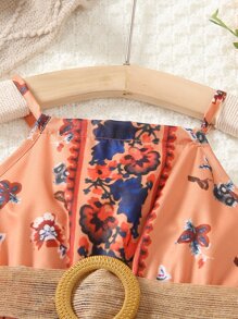 小女童印花腰帶吊帶洋裝