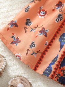 小女童印花腰帶吊帶洋裝