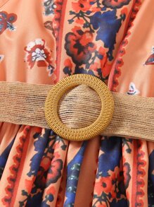 小女童印花腰帶吊帶洋裝