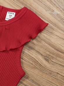 SHEIN Young Girl Ruffle Trim Tank Top & Polka Dot Skirt - Multicolor - View 3