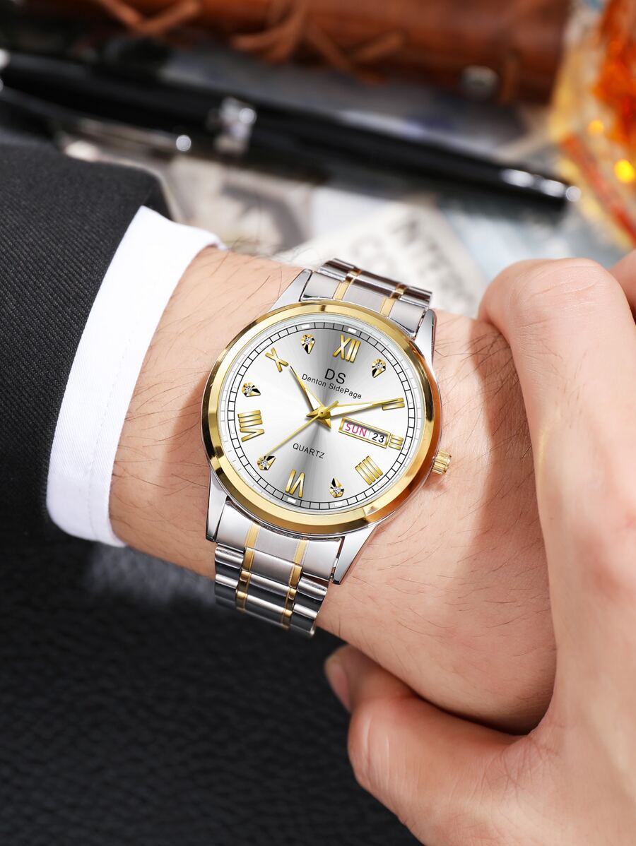 Disi Ds Bar-Stud Rhinestone Studded Dial Dual Calendar Watch