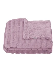 1入組素色簡約風長毛絨蓋毯 - 粉色 - 查看 3