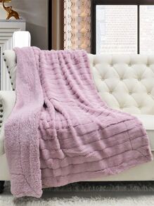 1入組素色簡約風長毛絨蓋毯 - 粉色 - 查看 4