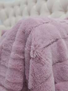 1入組素色簡約風長毛絨蓋毯 - 粉色 - 查看 5