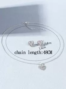 Set de joyería de 3 piezas con decoración de corazón de rhinestone para San Valentín, mamá, madre, Día de la Madre, regalo - Plateado - Ver 3