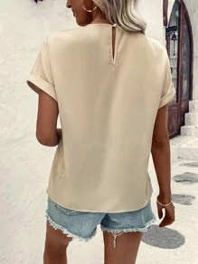 SHEIN LUNE Plicated Detail Dolman Sleeve Blouse - Khaki - View 2