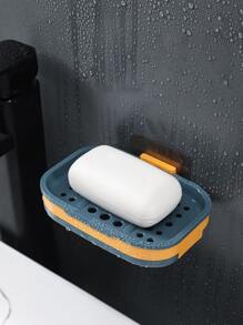 1pc Double-layer Punch-free Wall Mounted Soap Dish - Blue - View 1