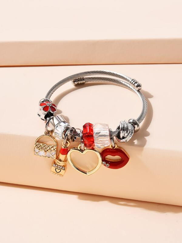 Lip & Heart Charm Bangle SHEIN USA