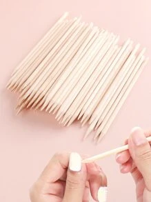 FULL BEAUTY 100入组/批橘色木頭指甲棒雙端死皮叉表皮推去除器修腳工具 - 米色 - 查看 1