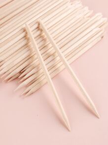 FULL BEAUTY 100入组/批橘色木頭指甲棒雙端死皮叉表皮推去除器修腳工具 - 米色 - 查看 2