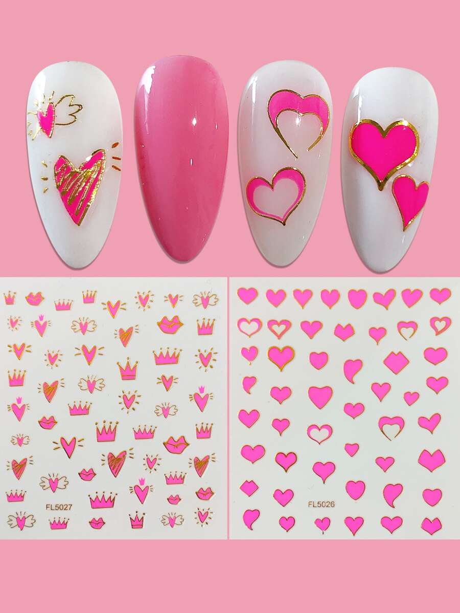 2sheets Heart Print Nail Art Sticker - Multicolor - View 1