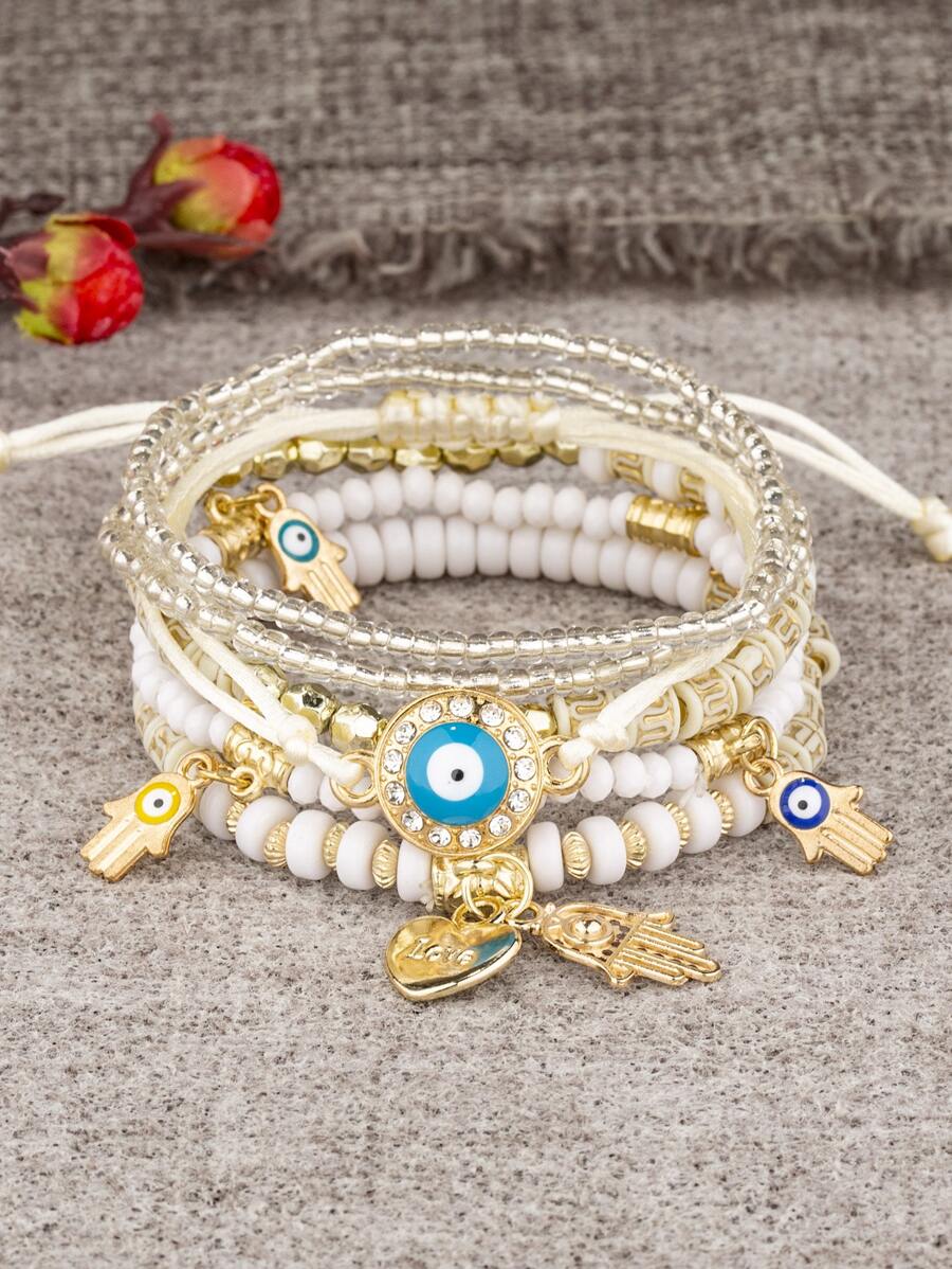 6pcs Bohemian Evil Eye & Style Bracelets - Multicolor - View 1