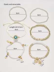 6pcs Bohemian Evil Eye & Style Bracelets - Multicolor - View 3