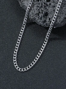 Fashionable and Popular 1pc Men Minimalist Chain Necklace, Stainless Steel Jewelry for Jewelry Gift and for a Stylish Look - Silver - View 1