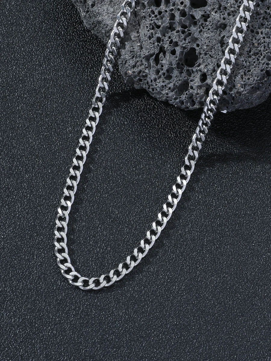 Fashionable and Popular 1pc Men Minimalist Chain Necklace, Stainless Steel Jewelry for Jewelry Gift and for a Stylish Look - Silver - View 1