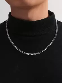 Fashionable and Popular 1pc Men Minimalist Chain Necklace, Stainless Steel Jewelry for Jewelry Gift and for a Stylish Look - Silver - View 2