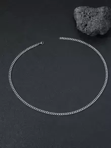 Fashionable and Popular 1pc Men Minimalist Chain Necklace, Stainless Steel Jewelry for Jewelry Gift and for a Stylish Look - Silver - View 4